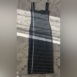 Midi Dress Stretchy Black and White Striped Dress Zara S